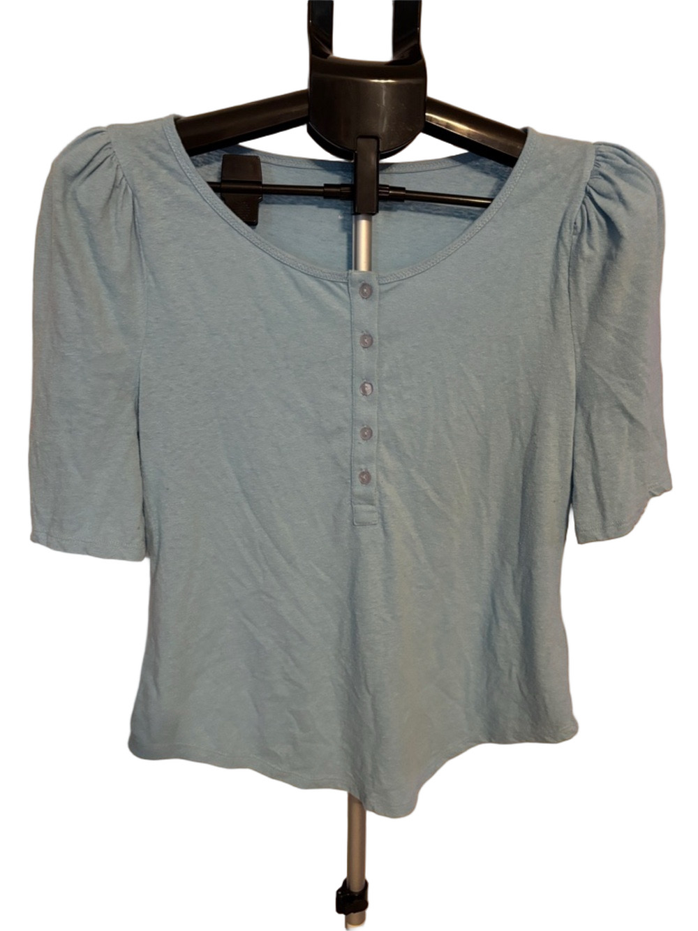 Anthropologie Powder Blue Henley Puff Sleeve Tee
